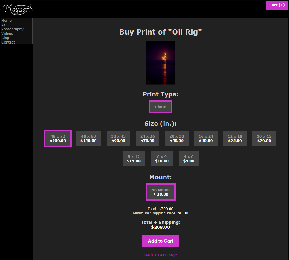 Page for buying prints